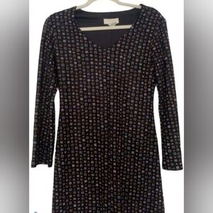 Elegant Black Patterned Long Sleeve Dress
